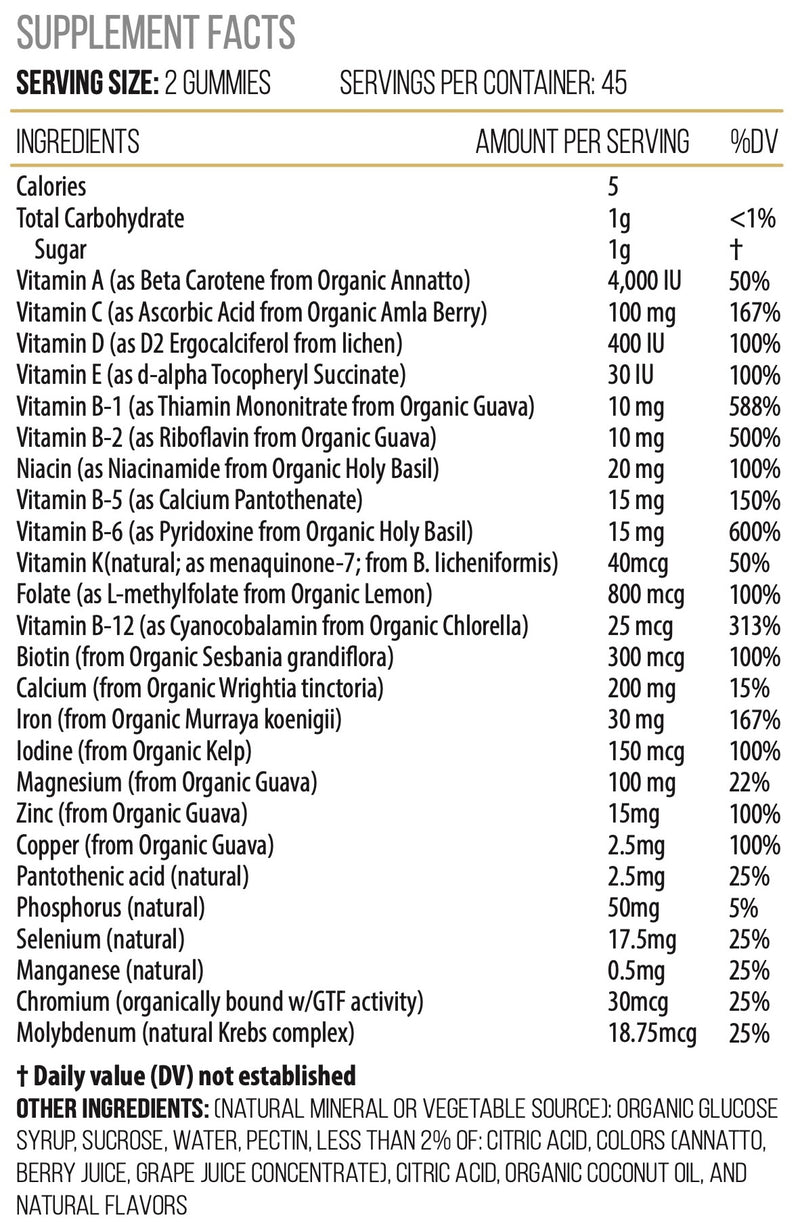 Actif Organic Bariatric Gummies with 25 Organic Vitamins & Minerals