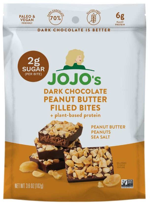 JoJo's Dark Chocolate Bites + Plant Based Protein, 3.6 oz