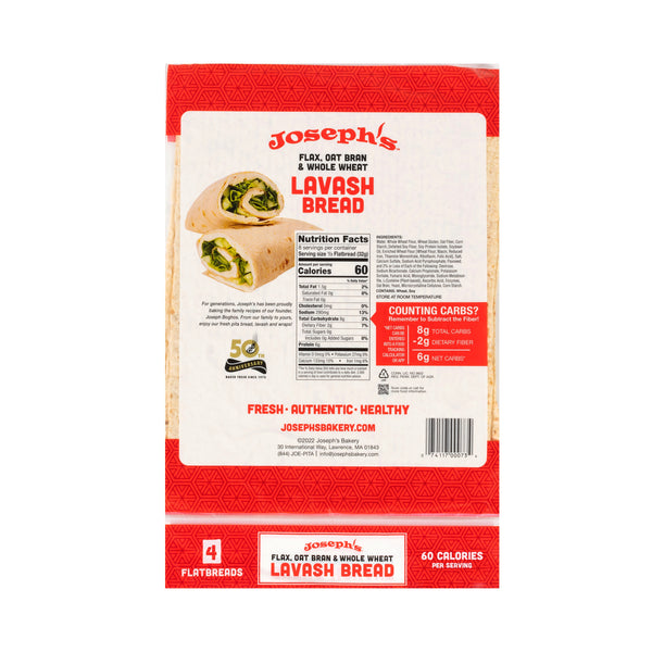 Joseph's Bakery Flax Oat Bran & Whole Wheat Lavash Bread