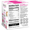 A colorful box of Besti sugar replacement packets displays nutrition facts, highlighting zero calories and ingredients like allulose and monk fruit extract, with a coffee cup in the background.