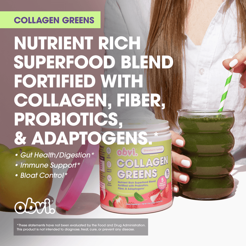 Obvi Collagen® Greens, 7.9 oz - Strawberry Lychee