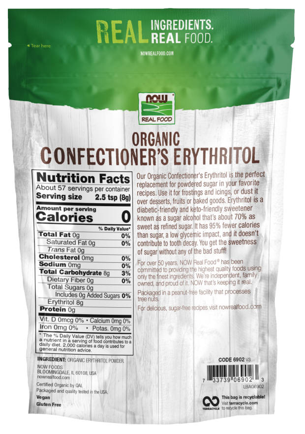 NOW Erythritol, Confectioner's Powder, Organic 1 lb.