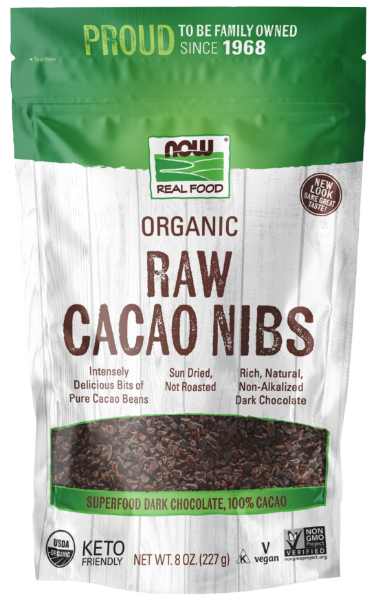 NOW Cacao Nibs, Organic & Raw 8 oz.