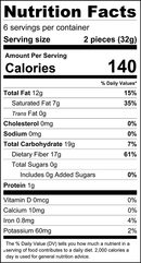 A nutrition facts label displays information for a product, including serving size, calories, total fat, carbohydrates, sugars, protein, and various vitamins and minerals per serving.