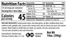 Nutrition Facts and ingredients for ThinSlim Foods Seeded Bread. One 28-gram slice has 45 calories and 7 grams of protein.