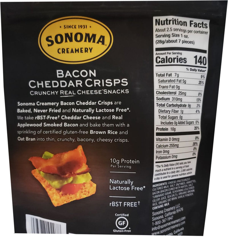 Sonoma Creamery Bacon Cheddar Crisps 2.25 oz 