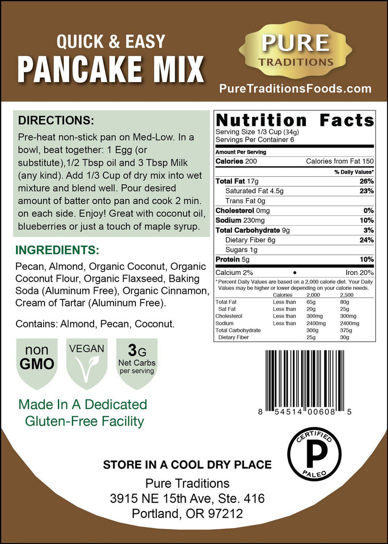 Pure Traditions Gluten & Grain Free Pancake Mix 7.2 oz 