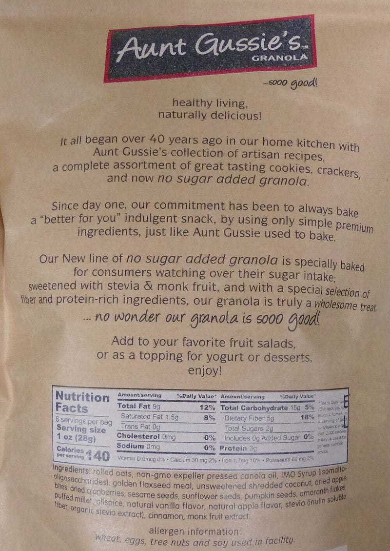 Aunt Gussie's No Sugar Added Granola 8 oz