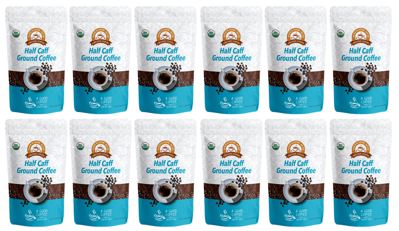 Alex's Low-Acid Organic Coffee™ - Half Caff Fresh Ground (12oz)