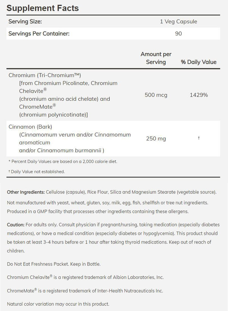 NOW Tri-Chromium with Cinnamon 90 veg capsules 