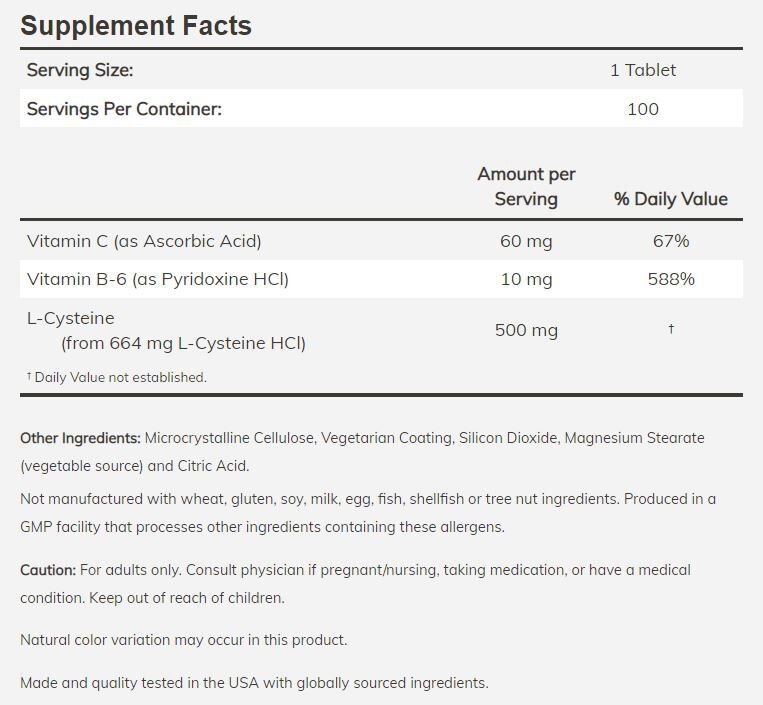 NOW L-Cysteine 100 tablets 