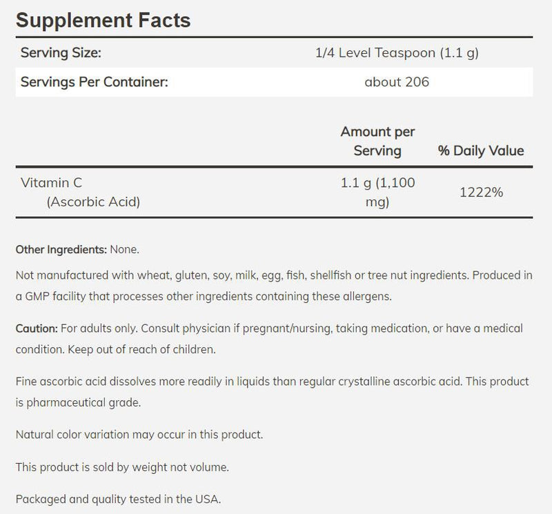 NOW Vitamin C Crystals, Ascorbic Acid 8 oz 