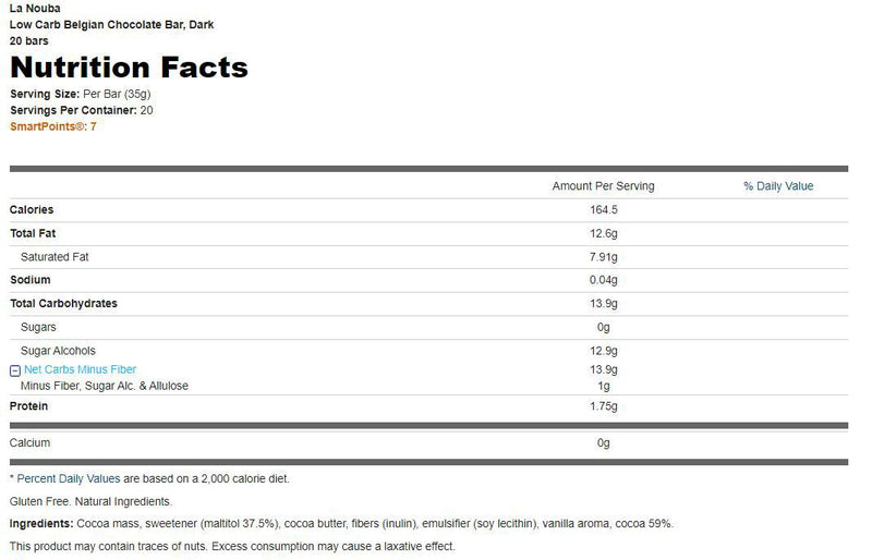 La Nouba Low Carb Belgian Chocolate Bar