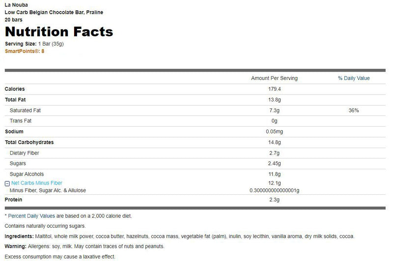 La Nouba Low Carb Belgian Chocolate Bar