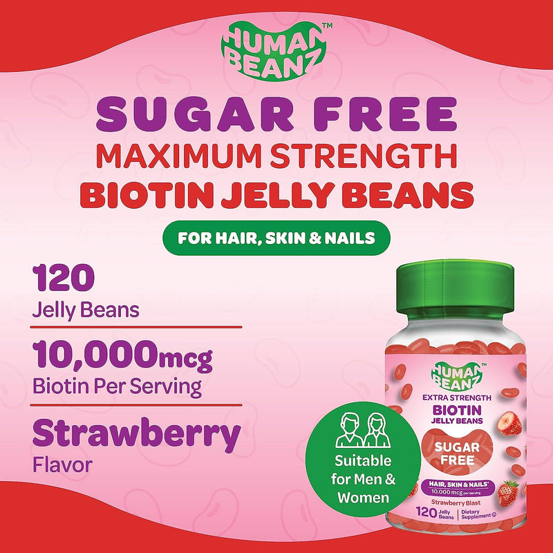 Extra Strength Sugar-Free Biotin Jellybean Gummy Vitamins by Human Beanz