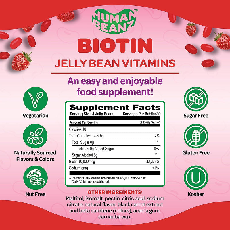 Extra Strength Sugar-Free Biotin Jellybean Gummy Vitamins by Human Beanz