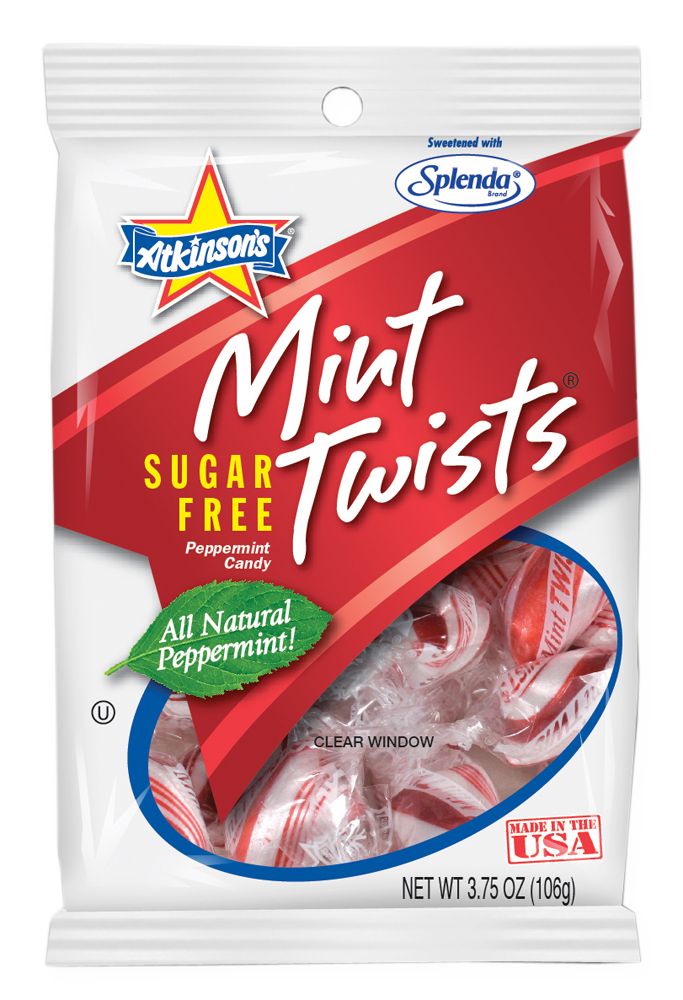 Atkinson's Sugar Free Mint Twists Candy 3.75 oz. bag