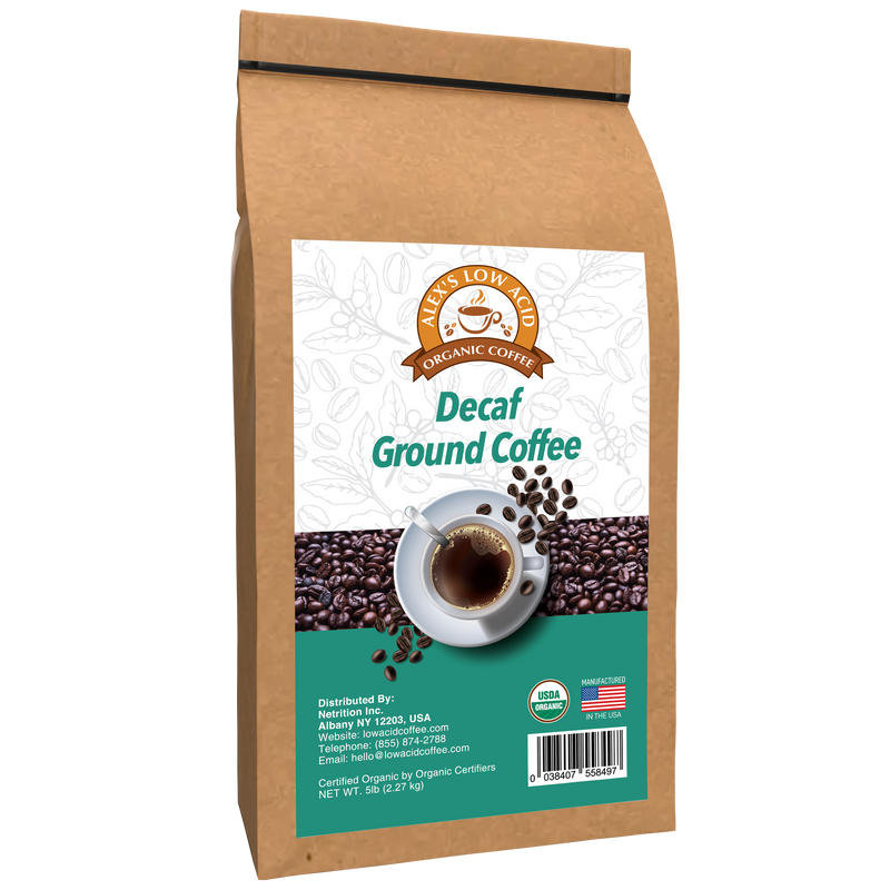 Alex's Low Acid Organic Coffee™ - Decaf Fresh Ground (5lbs)