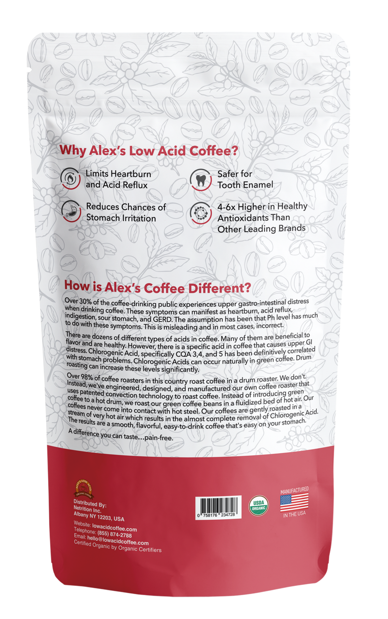 Alex's Low Acid Organic Coffee™ - Decaf Whole Bean (12oz)