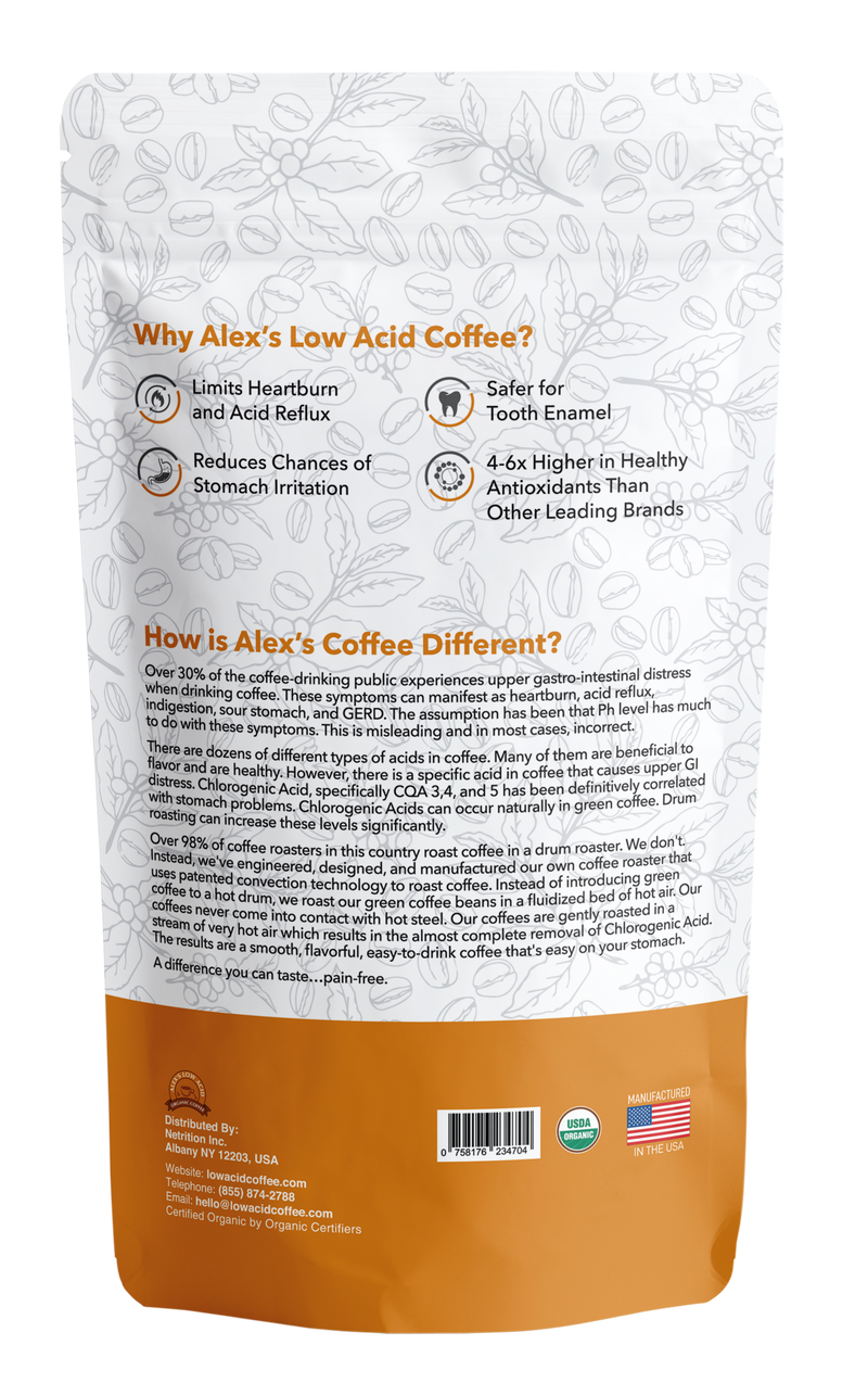 Alex's Low Acid Organic Coffee™ - French Roast Whole Bean (12oz)