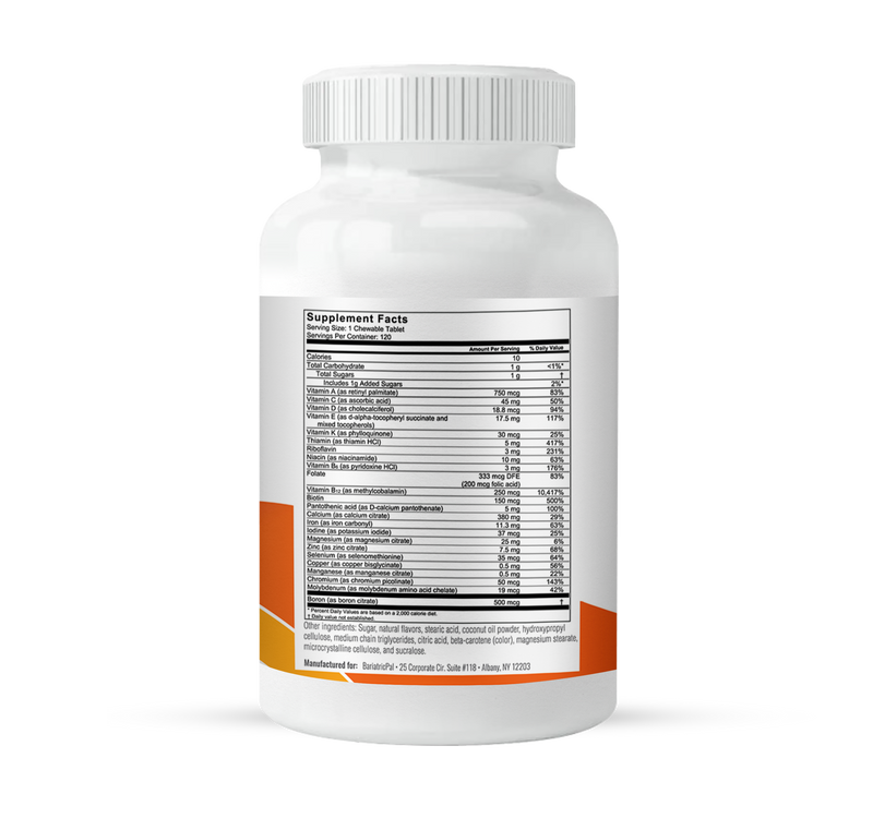 BariatricPal "ALL-IN-ONE" Chewable Multivitamin with Calcium Citrate & Iron - Orange (NEW!)