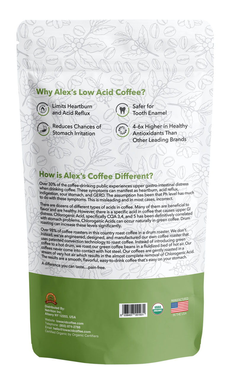 Alex's Low-Acid Organic Coffee™ - Rise and Shine Fresh Ground (12oz)