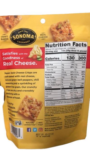 Sonoma Creamery Pepper Jack Crisps 2.25 oz
