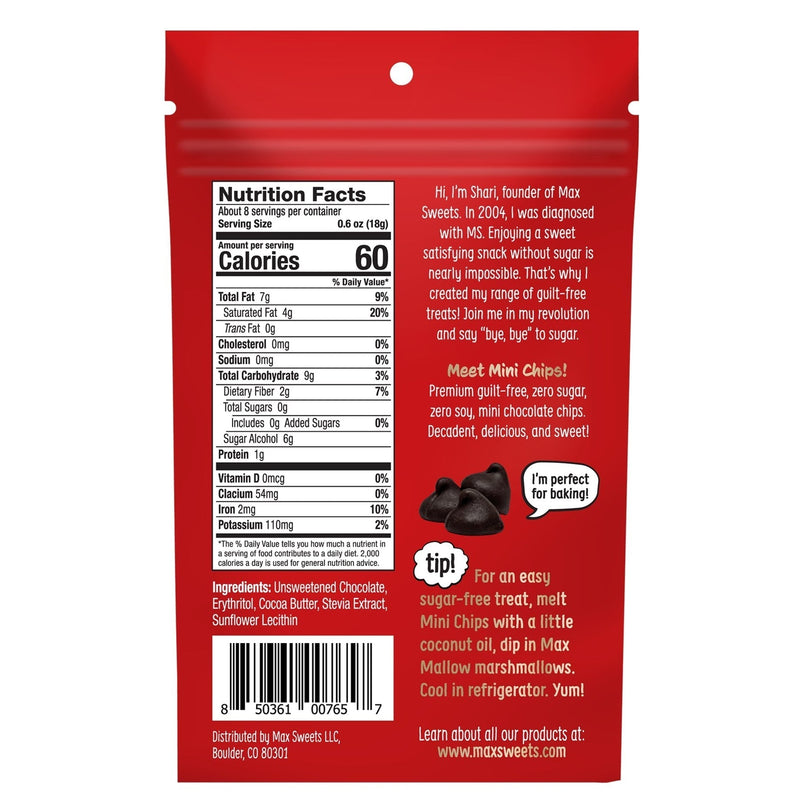 Know Brainer Foods Max Vegan Zero Sugar Mini Chips - Dark Chocolate